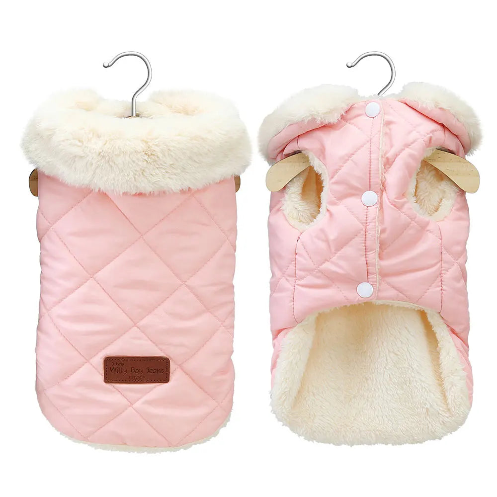 Windproof Dog Winter Coat with Fleece Collar pink