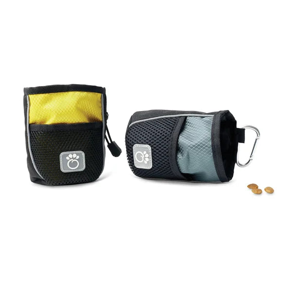 Two pet treat bags with visible brand logo on a white background