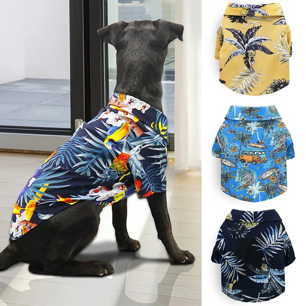 Tropical Breeze Hawaiian Dog Beach Shirt – Leaf Print Summer Clothes for all Size Dogs - Dog Store Online