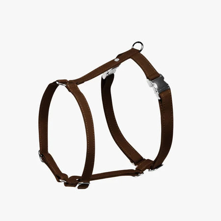 Brown dog harness on a white background