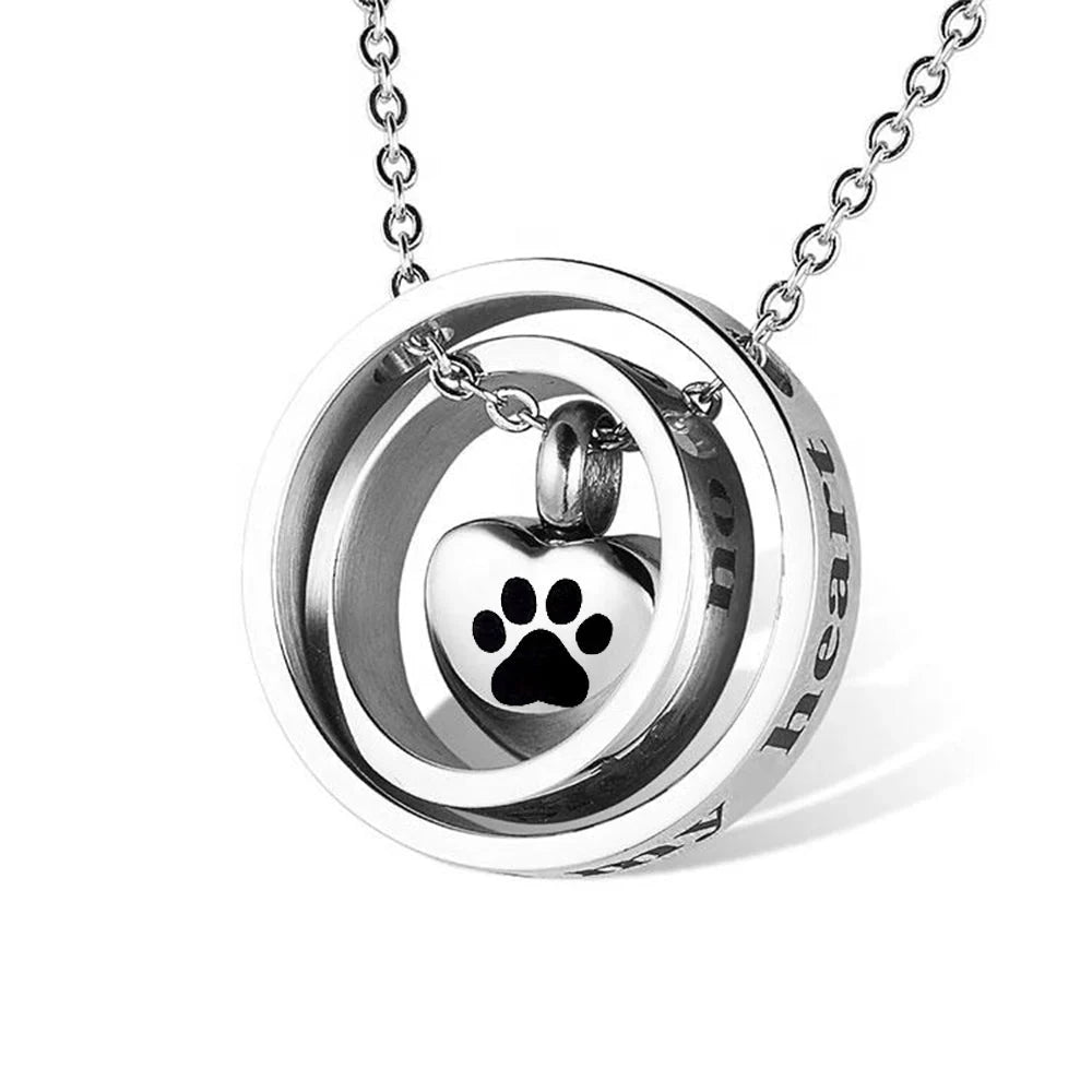 Heart Urn Necklace for Ashes - Stainless Steel Cremation Memorial Keepsake Silver - Dog Store Online