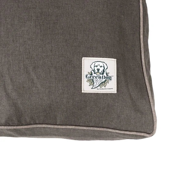 Gray blanket with a brand label on a white background