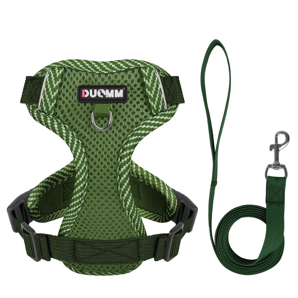 Ultimate Comfort & Control: 4-Point Adjustable Reflective Mesh Dog Harness and Leash Set GREEN / L - Dog Store Online