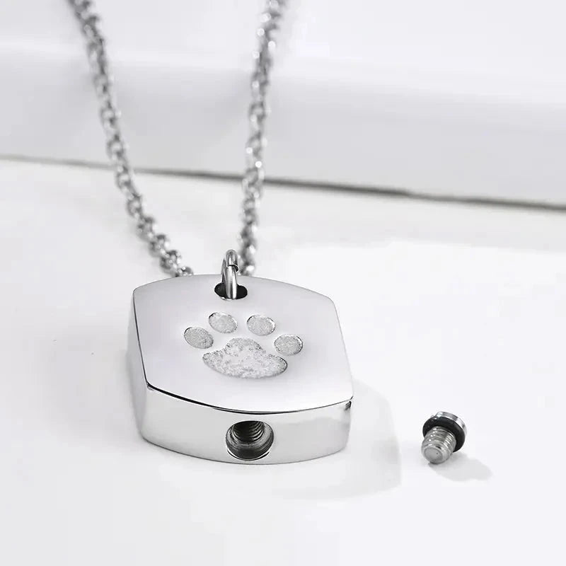 Paw Print Cremation Necklace - Keepsake Ashes Pendant for Pet Memorial - Dog Store Online