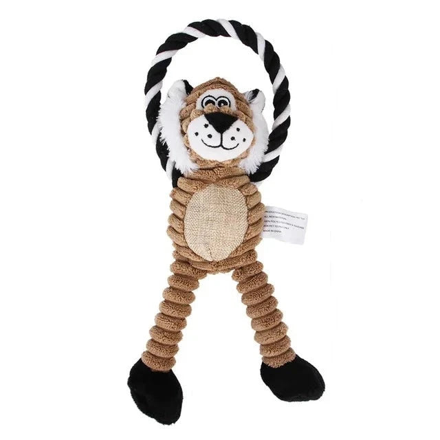 Charming Chums Plush Dog Toys - Durable Squeaky Chewables in Lion, Elephant, and Monkey Shapes LION - Dog Store Online