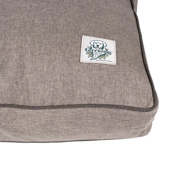 Gray pet bed with a visible brand logo on a white background