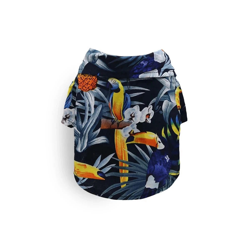 Tropical Breeze Hawaiian Dog Beach Shirt – Leaf Print Summer Clothes for all Size Dogs NAVY FLOWER / 5XL - Dog Store Online