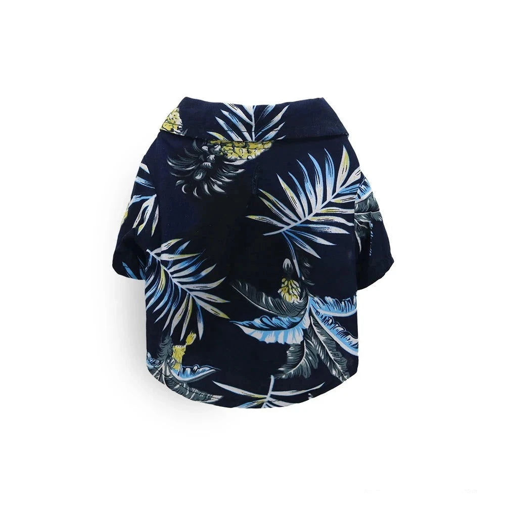 Tropical Breeze Hawaiian Dog Beach Shirt – Leaf Print Summer Clothes for all Size Dogs NAVY LEAF / S - Dog Store Online