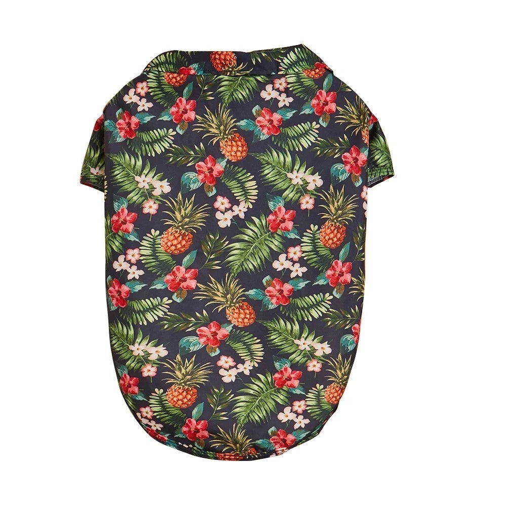 Tropical Breeze Hawaiian Dog Beach Shirt – Leaf Print Summer Clothes for all Size Dogs NAVY PINEAPPLE / S - Dog Store Online