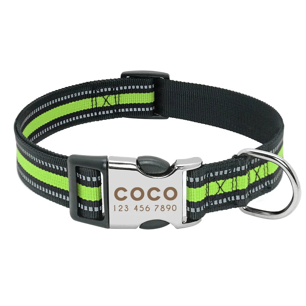 Reflective Nylon Print Dog Collar - Personalized Engraved ID Tag for Small, Medium & Large Dogs OPTION 1 / S - Dog Store Online