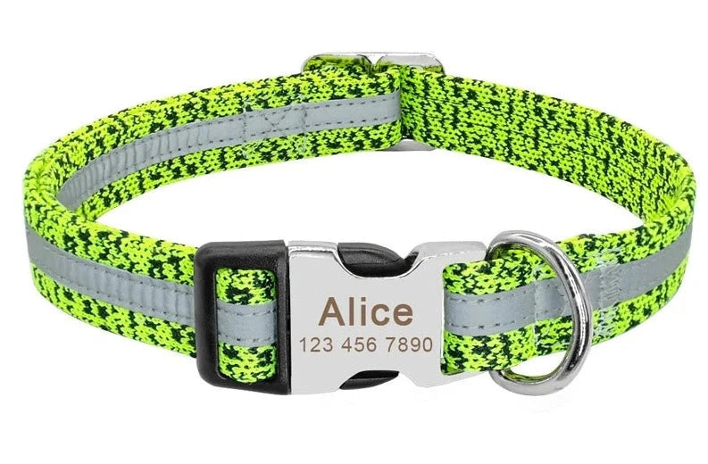 Reflective Nylon Print Dog Collar - Personalized Engraved ID Tag for Small, Medium & Large Dogs OPTION 2 / M - Dog Store Online