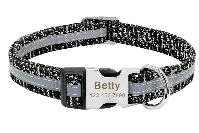 Reflective Nylon Print Dog Collar - Personalized Engraved ID Tag for Small, Medium & Large Dogs OPTION 3 / L - Dog Store Online