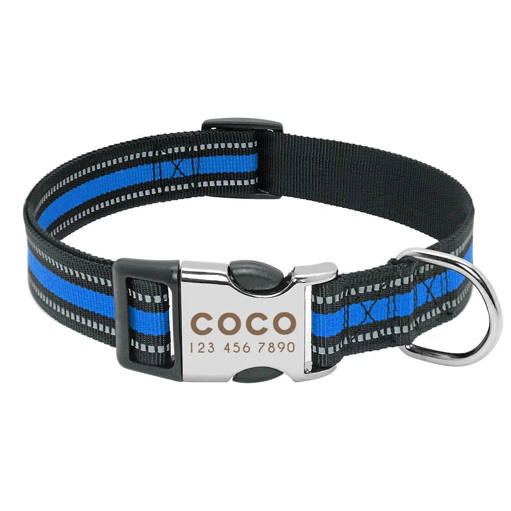 Reflective Nylon Print Dog Collar - Personalized Engraved ID Tag for Small, Medium & Large Dogs OPTION 4 / M - Dog Store Online