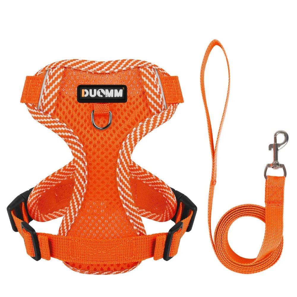 Ultimate Comfort & Control: 4-Point Adjustable Reflective Mesh Dog Harness and Leash Set ORANGE / L - Dog Store Online