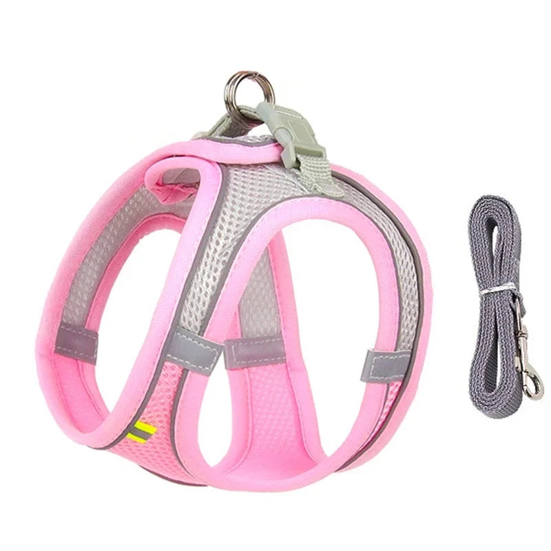 Summer Breeze Mesh Harness Vest and Leash Set - Adjustable and Breathable Outdoor Walking Gear for Small Dogs PINK / XS 2.5-4 Kg - Dog Store Online