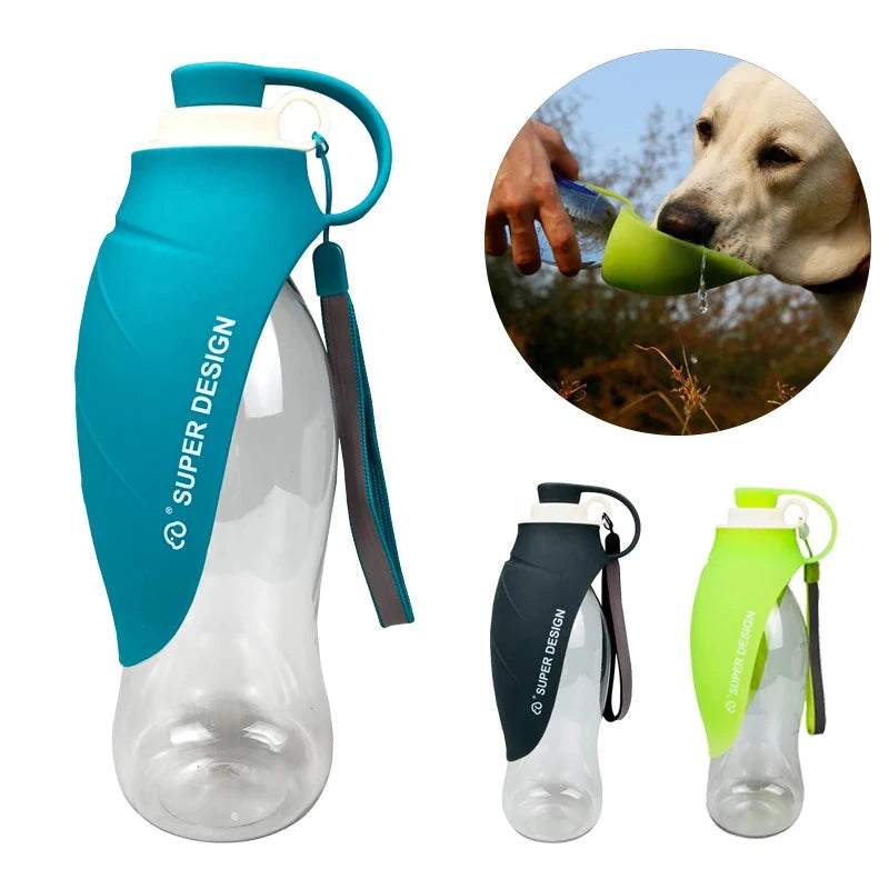 Portable Pet Dog Water Bottle - 580ml Travel Dispenser with Soft Silicone Leaf Design - Dog Store Online