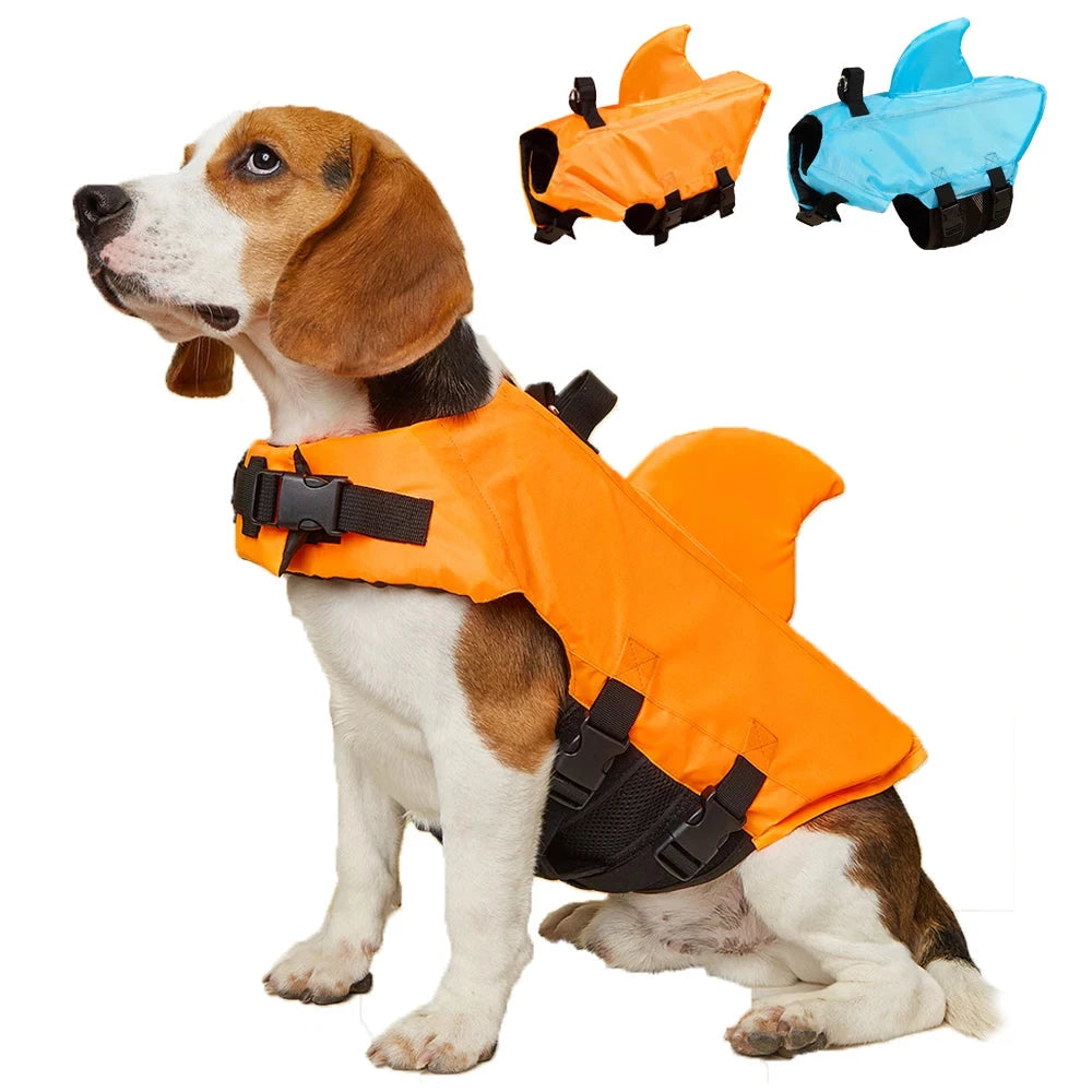 Shark Fin Delight Dog Life Jacket - Enhanced Buoyancy & Safety Vest with Rescue Handle in Vibrant Green, Orange, or Blue - Dog Store Online