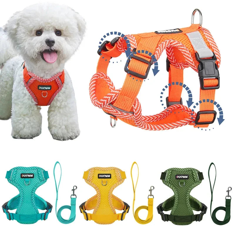 Ultimate Comfort & Control: 4-Point Adjustable Reflective Mesh Dog Harness and Leash Set - Dog Store Online