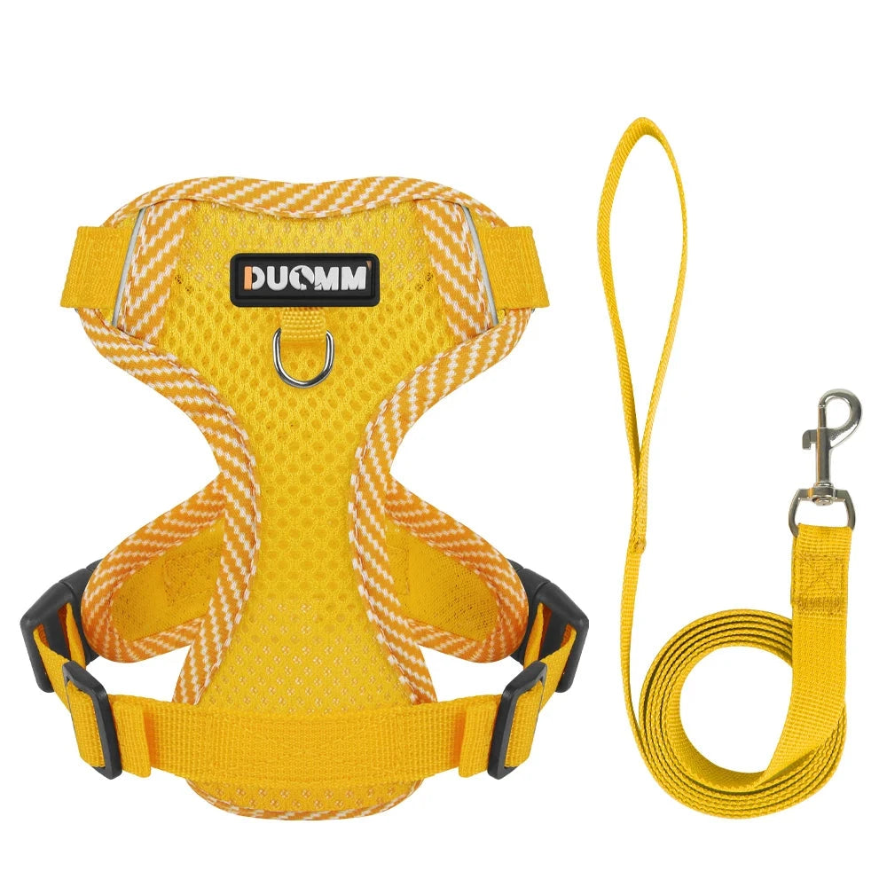 Ultimate Comfort & Control: 4-Point Adjustable Reflective Mesh Dog Harness and Leash Set YELLOW / L - Dog Store Online