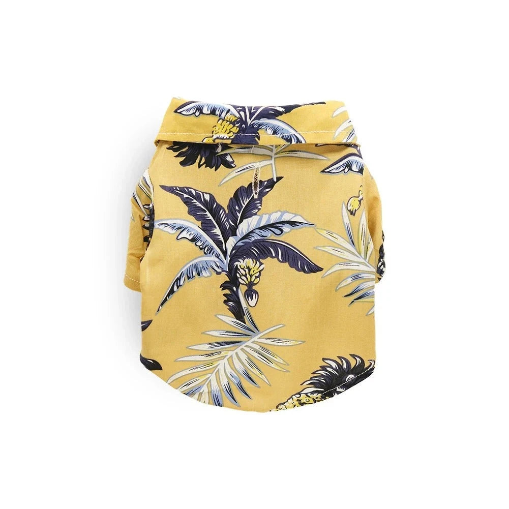 Tropical Breeze Hawaiian Dog Beach Shirt – Leaf Print Summer Clothes for all Size Dogs YELLOW TREE / XS - Dog Store Online